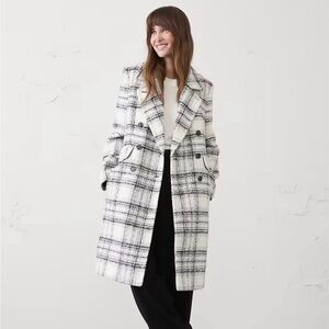 New with Tags Banana Republic Petite XS PXS Black and White Plaid Coat